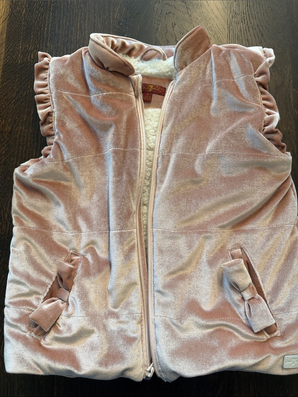7 For All Mankind Girls' Blush Pink Velvet Puffer Vest